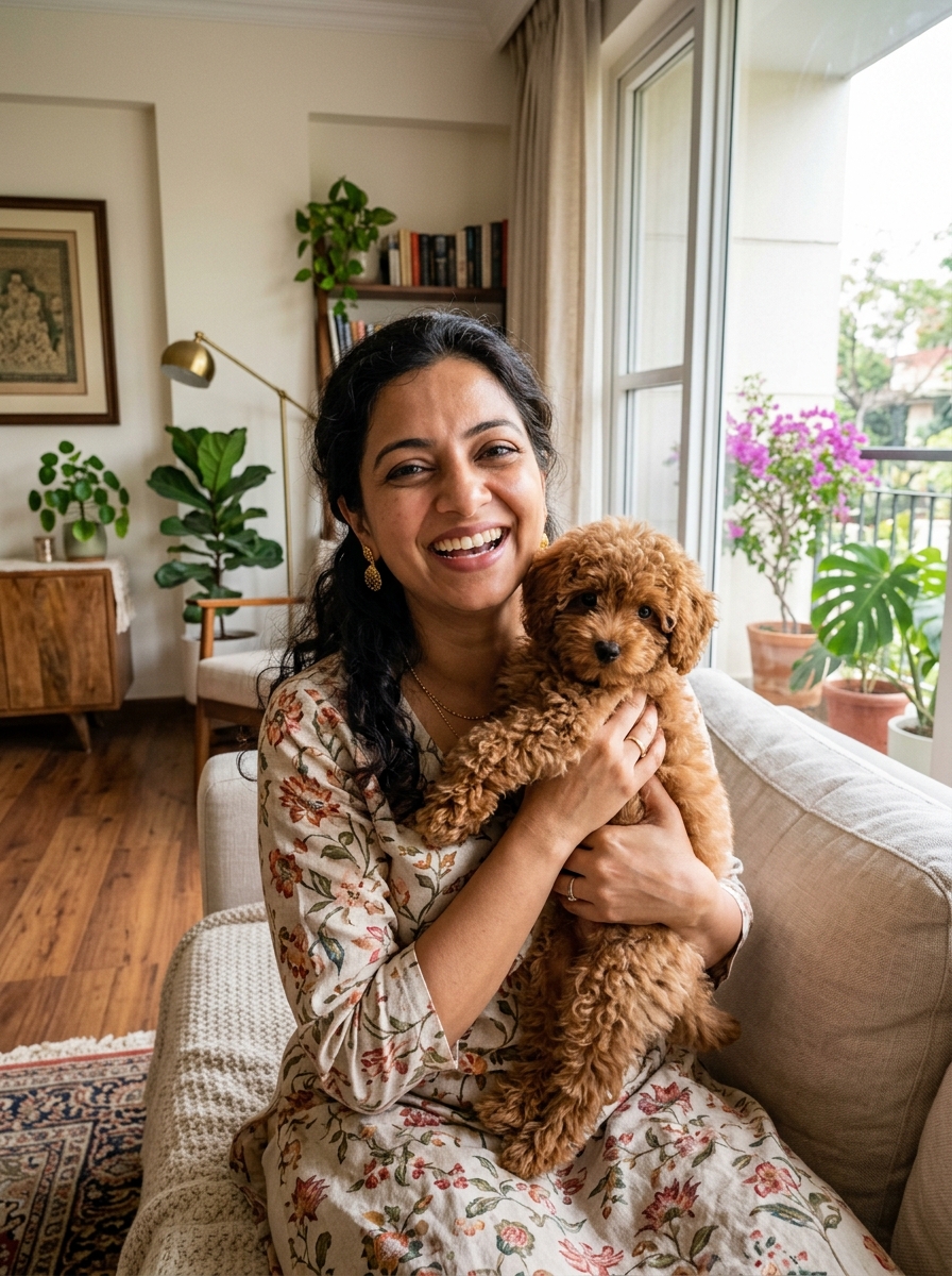 Kavita Reddy with Akita puppy
