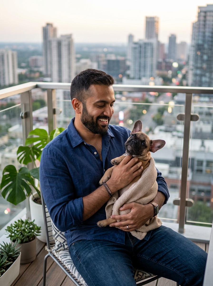 Manish Chawla with Akita puppy