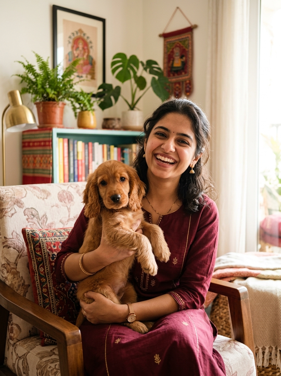 Pooja Aggarwal with Akita puppy
