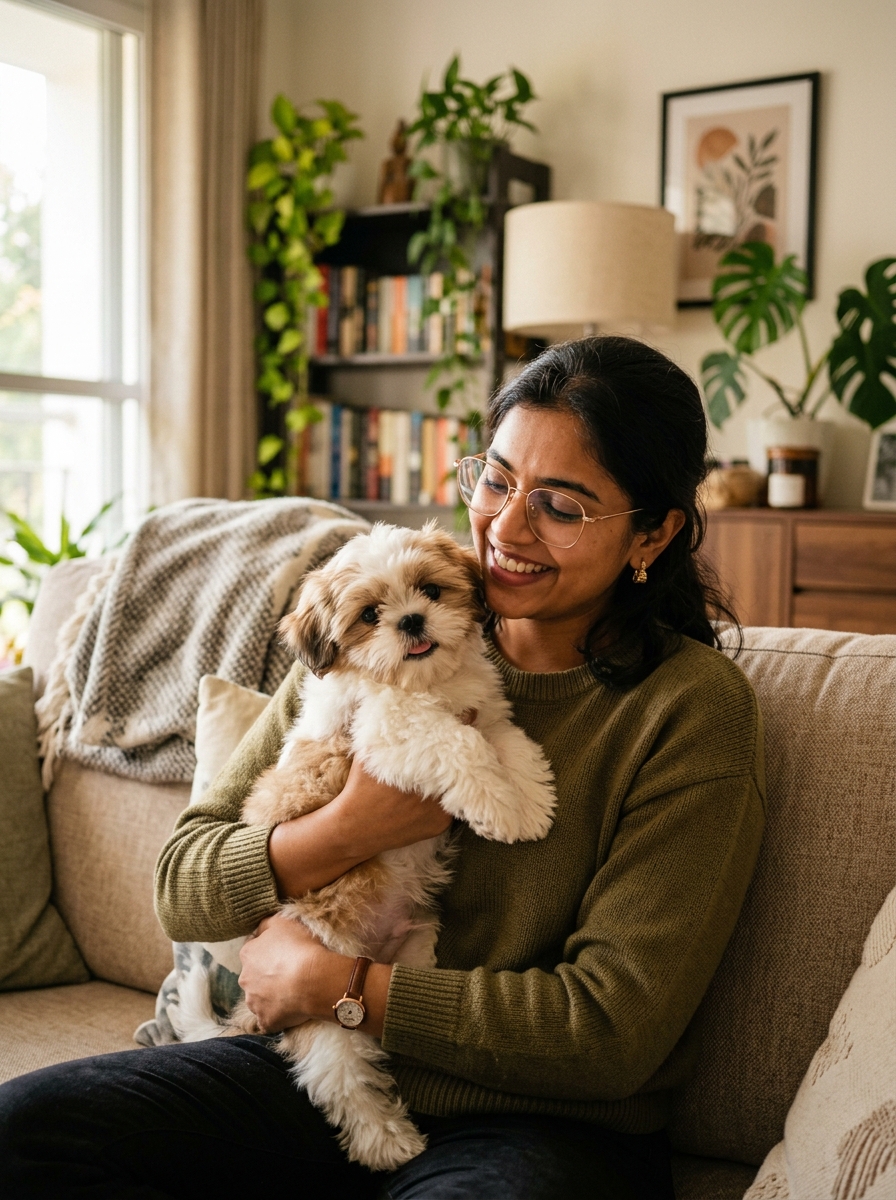 Megha Singh with Akita puppy
