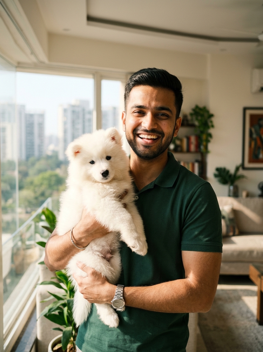 Rahul Verma with Akita puppy