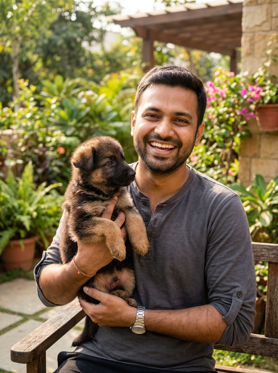 Gaurav Mehta with Akita puppy